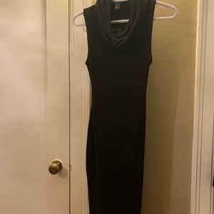 Black cowl neck form fitting dress